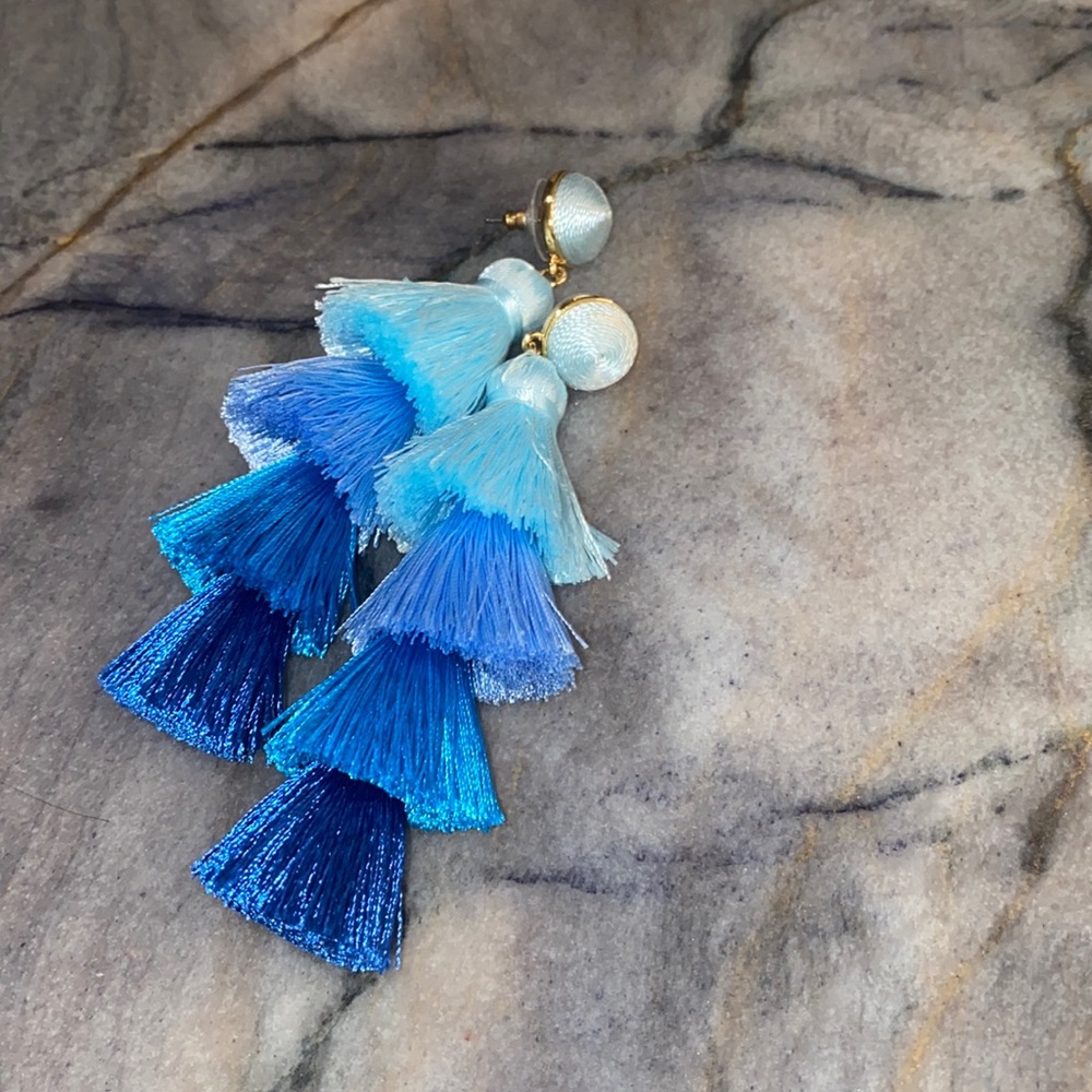 BaubleBar | Gabriela Tassel Fringe Earrings Blue Ombre | Used